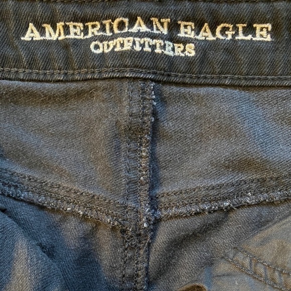 American Eagle Outfitters Hi Rise Festival Mini Jean Skirt Black Fringe Distress - Picture 5 of 12